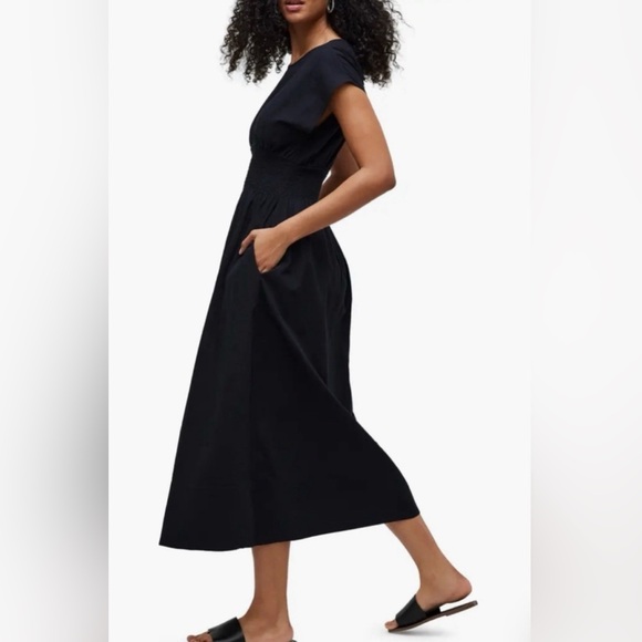 Madewell Black Midi Dress with Smocked Waist - Picture 3 of 13